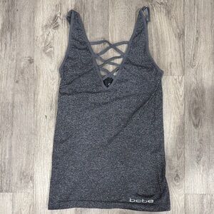 Bebe Charcoal Shapewear Tank Top with Crisscross Design